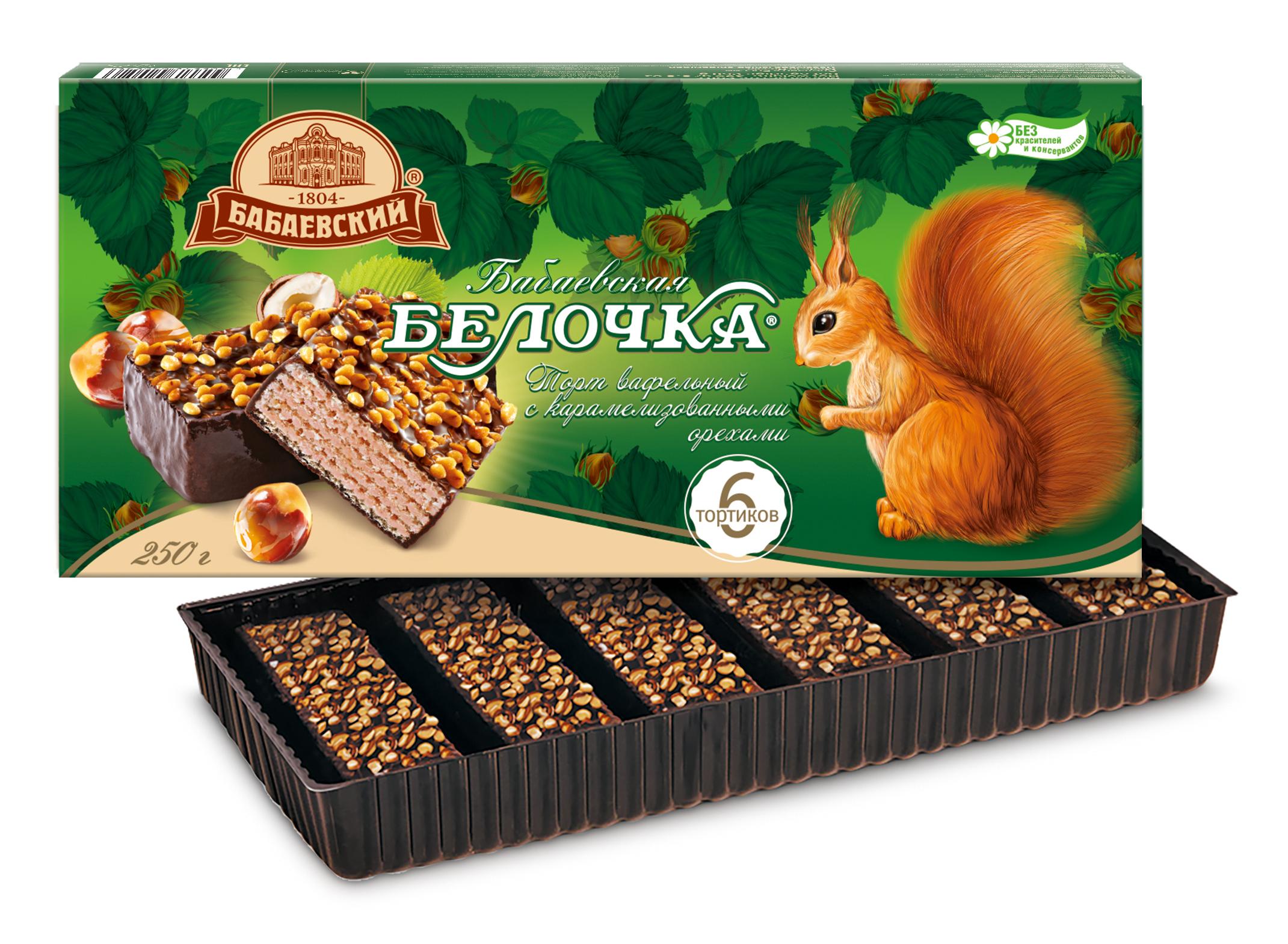 Babaevskaya Belochka Wafer Cake with Caramelised Nuts, 220 g product pack